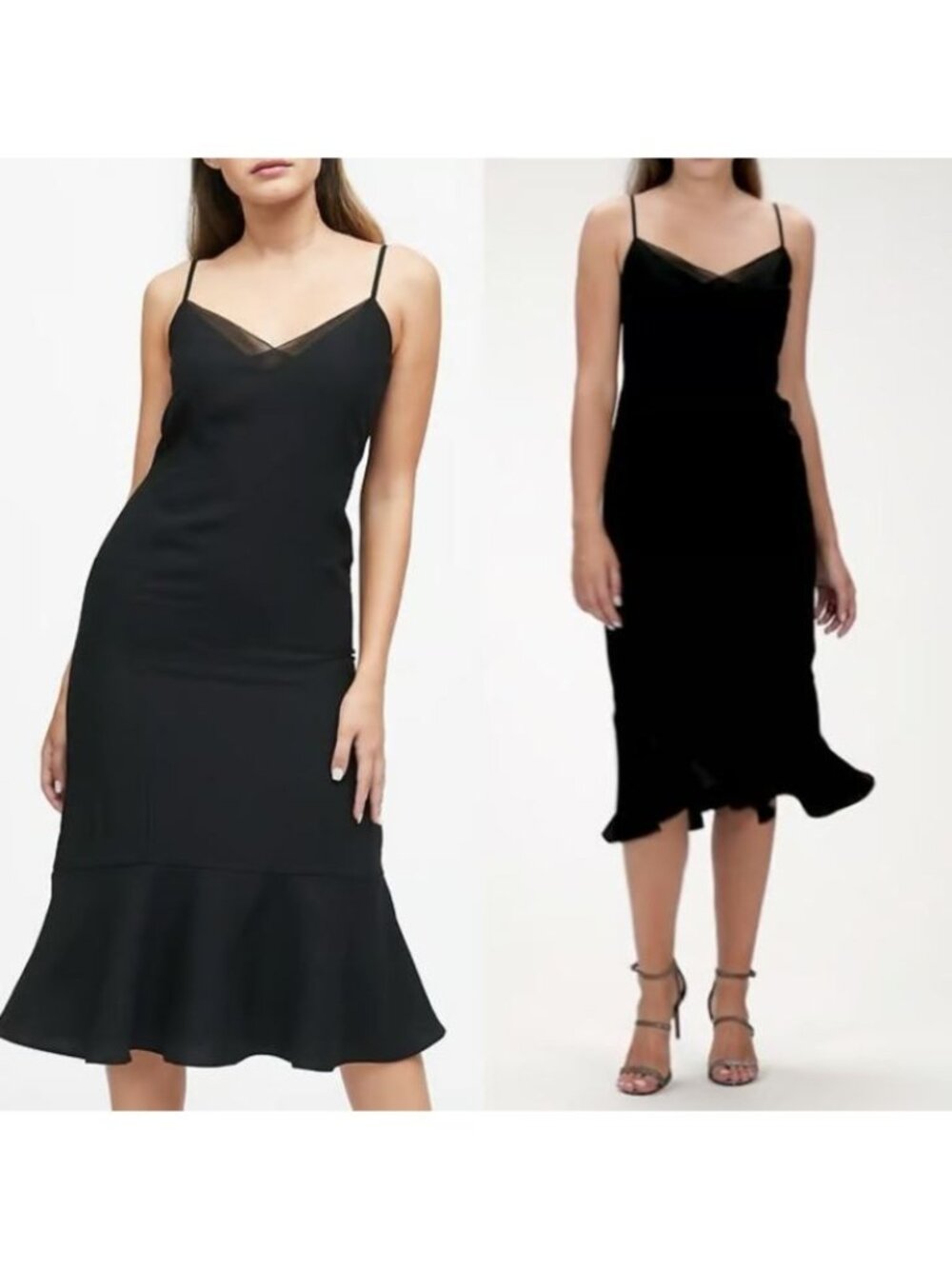 Banana Republic Midi Dress Size 8 Black Sleeveless Ruffle Hem Was $129